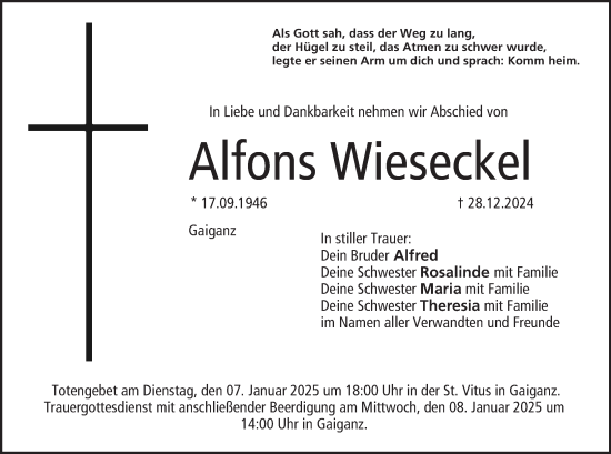 Anzeige von Alfons Wieseckel von MGO