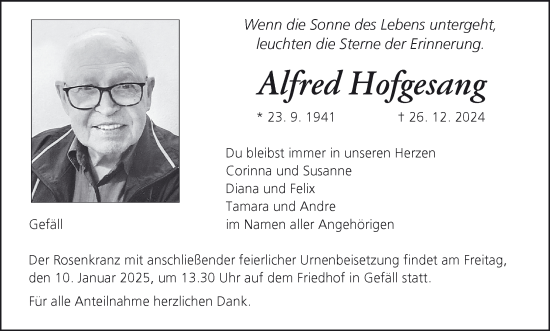 Anzeige von Alfred Hofgesang von MGO