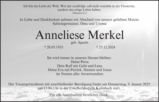 Anzeige von Anneliese Merkel von MGO