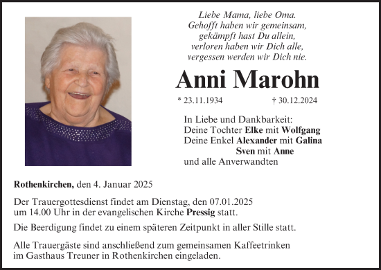 Anzeige von Anni Marohn von MGO