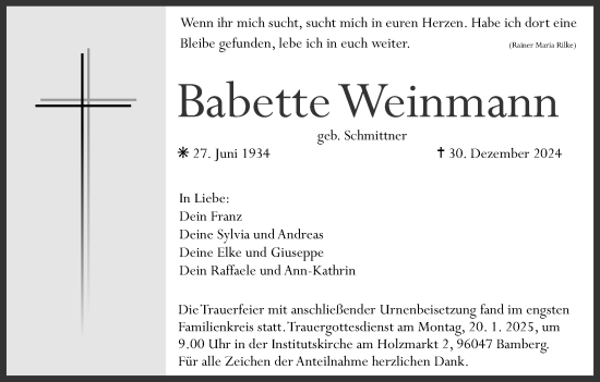 Anzeige von Babette Weinmann von MGO