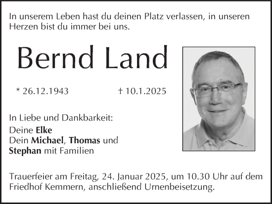 Anzeige von Bernd Land von MGO