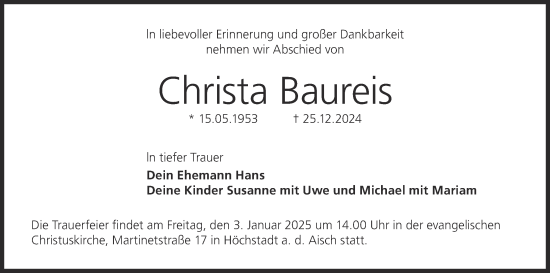 Anzeige von Christa Baureis von MGO