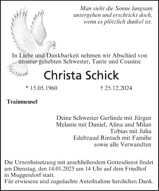 Anzeige von Christa Schick von MGO