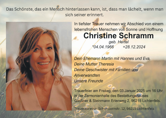 Anzeige von Christine Schramm von MGO