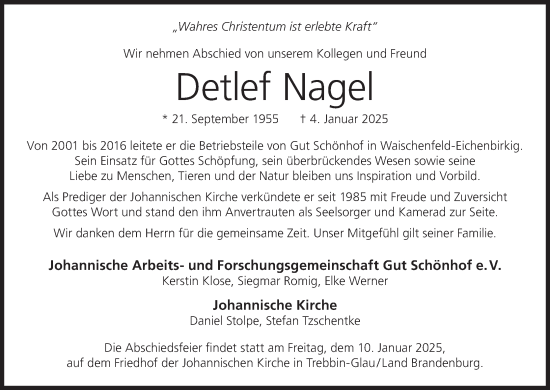 Anzeige von Detlef Nagel von MGO