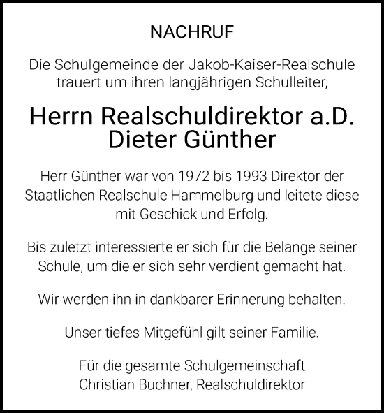 Anzeige von Dieter Günther von MGO