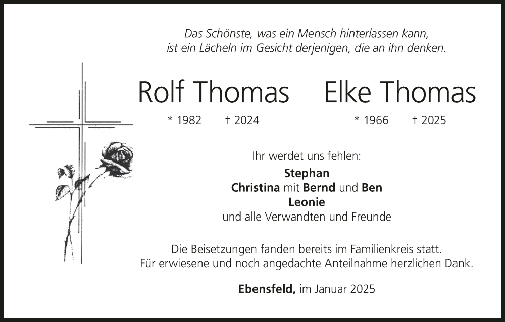  Traueranzeige für Elke Thomas vom 18.01.2025 aus MGO