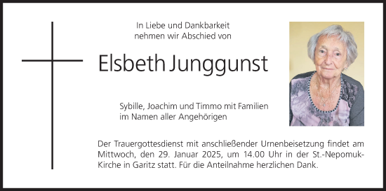 Anzeige von Elsbeth Junggunst von MGO