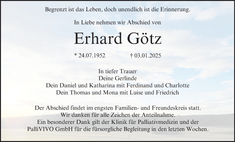  Traueranzeige für Erhard Götz vom 11.01.2025 aus MGO