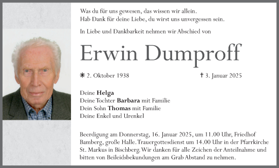 Anzeige von Erwin Dumproff von MGO