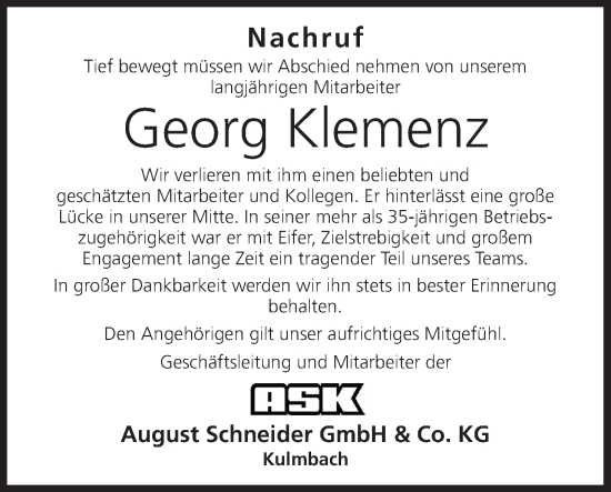 Anzeige von Georg Klemenz von MGO