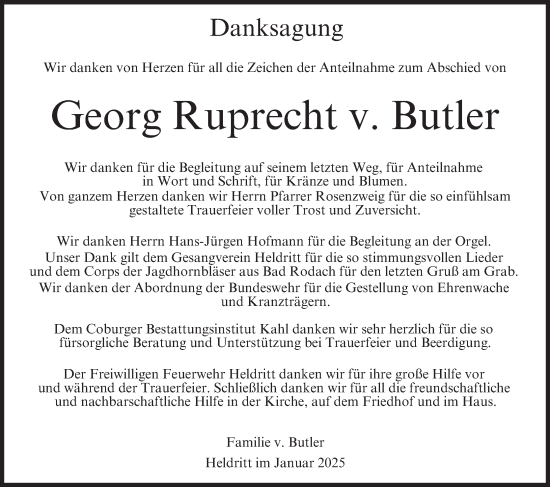 Anzeige von Georg Ruprecht v. Butler von MGO