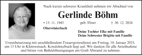 Anzeige von Gerlinde Böhm von MGO