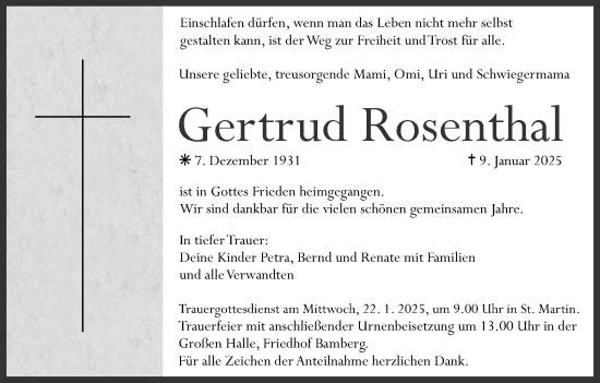 Anzeige von Gertrud Rosenthal von MGO