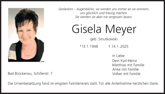 Anzeige von Gisela Meyer von MGO