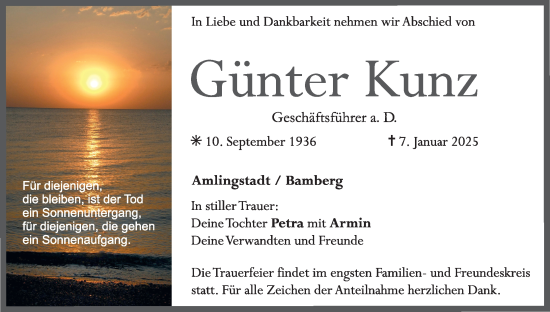 Anzeige von Günter Kunz von MGO