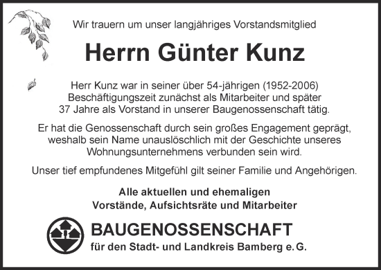 Anzeige von Günter Kunz von MGO