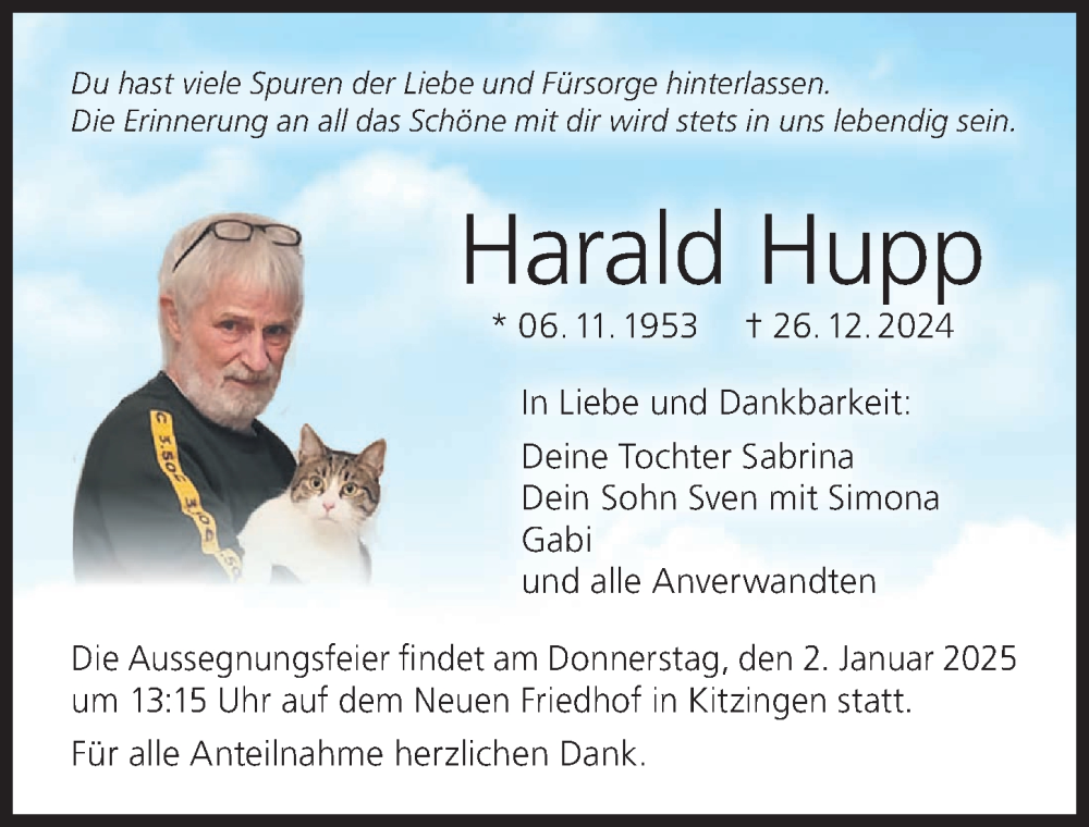  Traueranzeige für Harald Hupp vom 31.12.2024 aus MGO