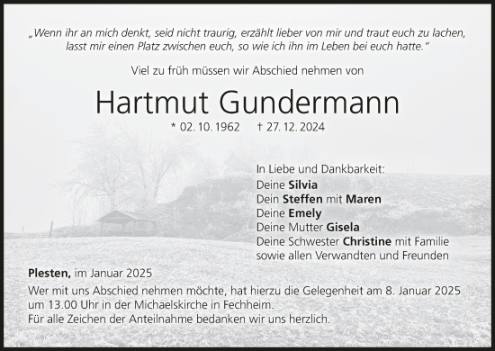 Anzeige von Hartmut Gundermann von MGO