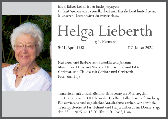 Anzeige von Helga Lieberth von MGO