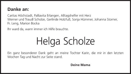 Anzeige von Helga Scholze von MGO