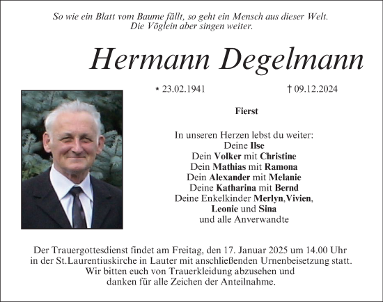 Anzeige von Hermann Degelmann von MGO