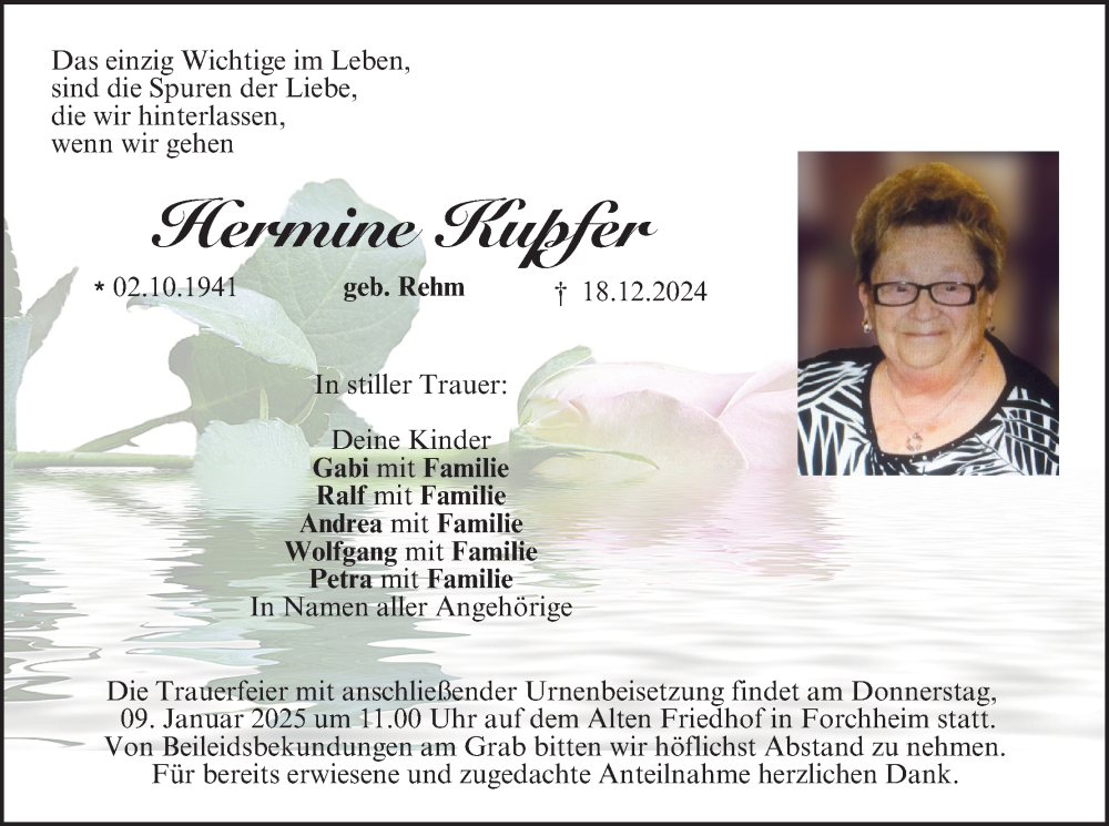  Traueranzeige für Hermine Kupfer vom 04.01.2025 aus MGO