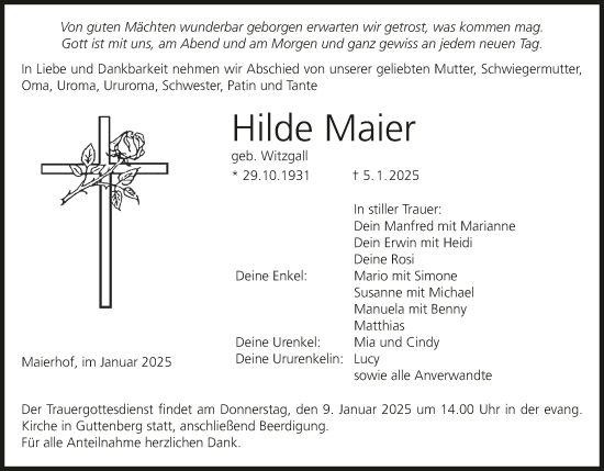 Anzeige von Hilde Maier von MGO