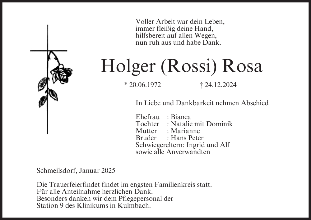  Traueranzeige für Holger Rosa vom 04.01.2025 aus MGO