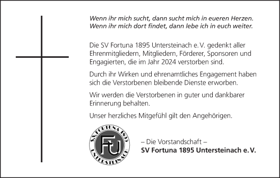 Anzeige von Im Gedenken SV Fortuna 1895 Untersteinach e. V. von MGO