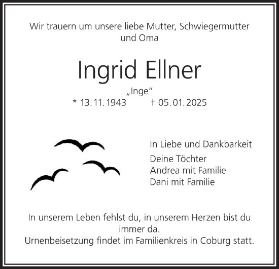 Anzeige von Ingrid Ellner von MGO