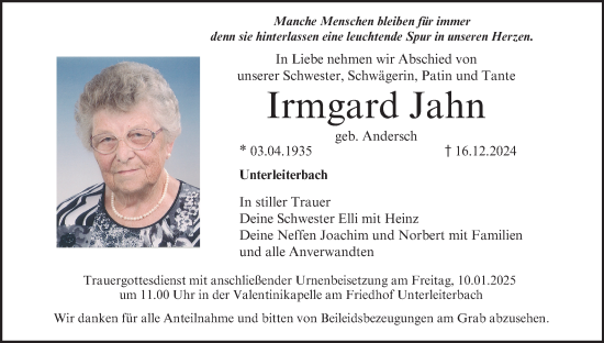 Anzeige von Irmgard Jahn von MGO