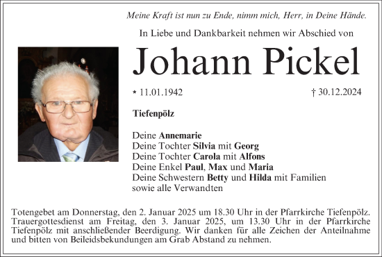 Anzeige von Johann Pickel von MGO