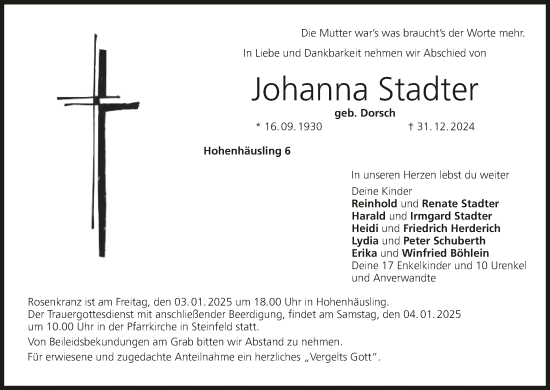 Anzeige von Johanna Stadter von MGO