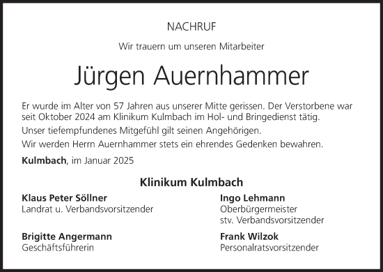 Anzeige von Jürgen Auernhammer von MGO