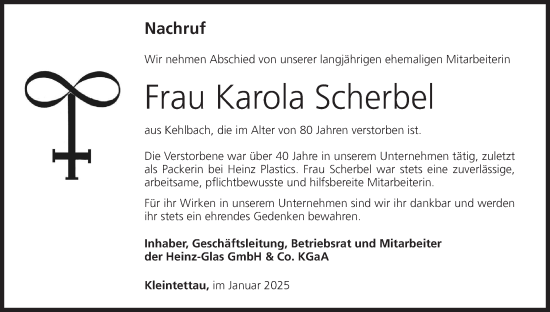 Anzeige von Karola Scherbel von MGO