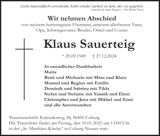 Anzeige von Klaus Sauerteig von MGO