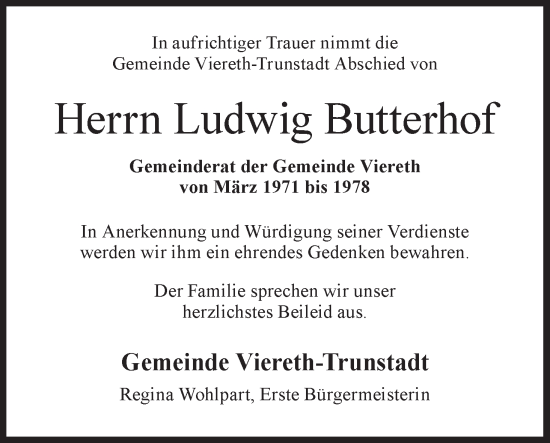 Anzeige von Ludwig Butterhof von MGO