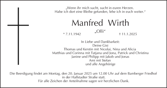 Anzeige von Manfred Wirth von MGO