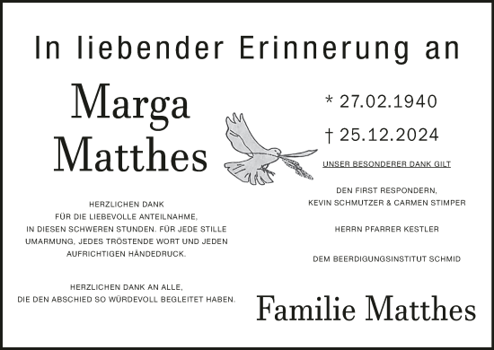 Anzeige von Marga Matthes von MGO