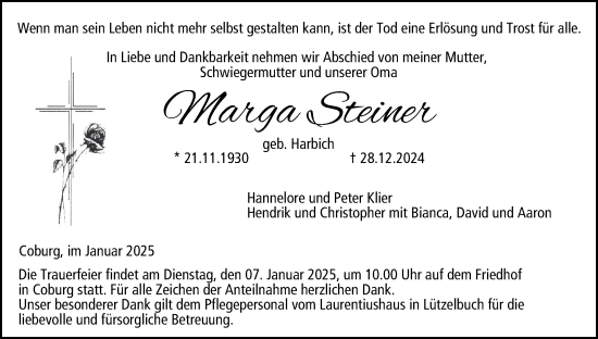 Anzeige von Marga Steiner von MGO