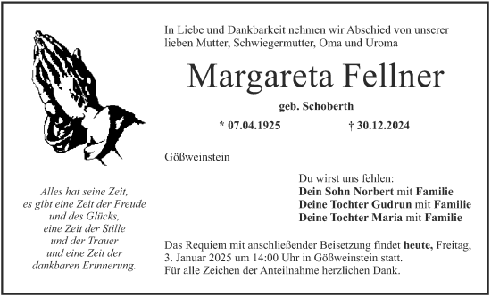 Anzeige von Margareta Fellner von MGO