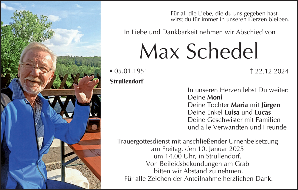  Traueranzeige für Max Schedel vom 04.01.2025 aus MGO