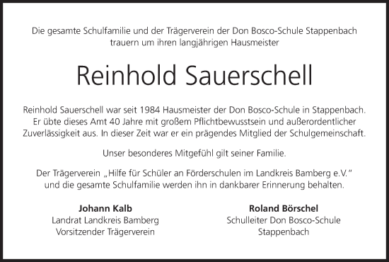 Anzeige von Reinhold Sauerschell von MGO