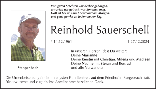 Anzeige von Reinhold Sauerschell von MGO