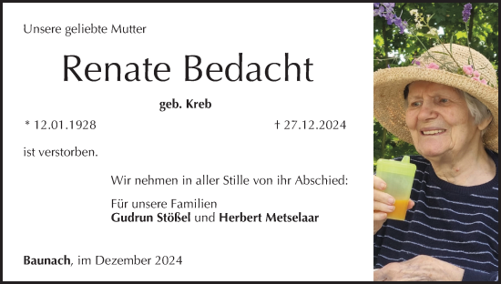 Anzeige von Renate Bedacht von MGO