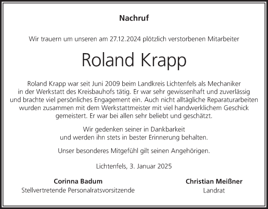 Anzeige von Roland Krapp von MGO