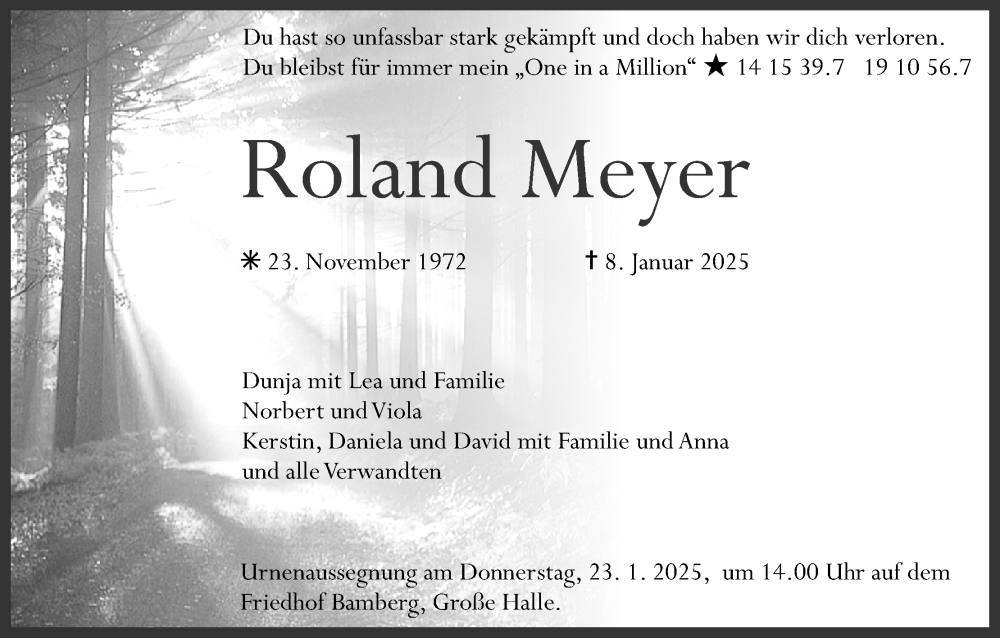  Traueranzeige für Roland Meyer vom 18.01.2025 aus MGO