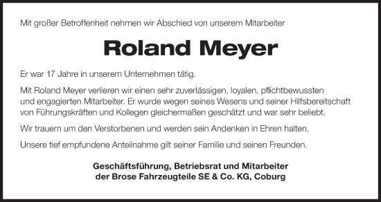 Anzeige von Roland Meyer von MGO